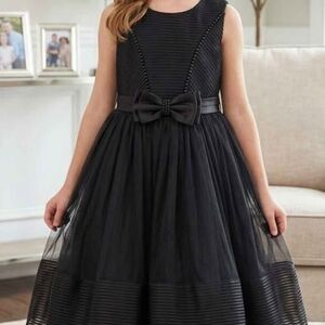 Pink Butterfly Girls Black Tulle Formal Party Dress Bow Beaded Size 10